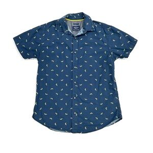 Geometrix NY by Drill Clothing Co Blue Banana Hawaiian Print Button Down Shirt